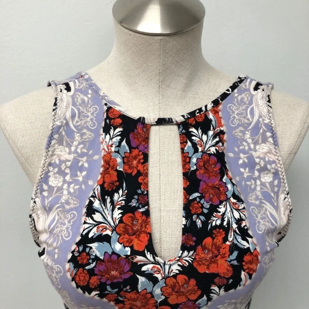 Free People Bodysuit Womens Large Multi Floral Keyhole Snap Crotch Thong